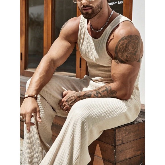 Men's Tank and Pants Two-Piece Set Athleisure Suit Men’s Loungewear 2 Piece Set - Picture 3 of 6